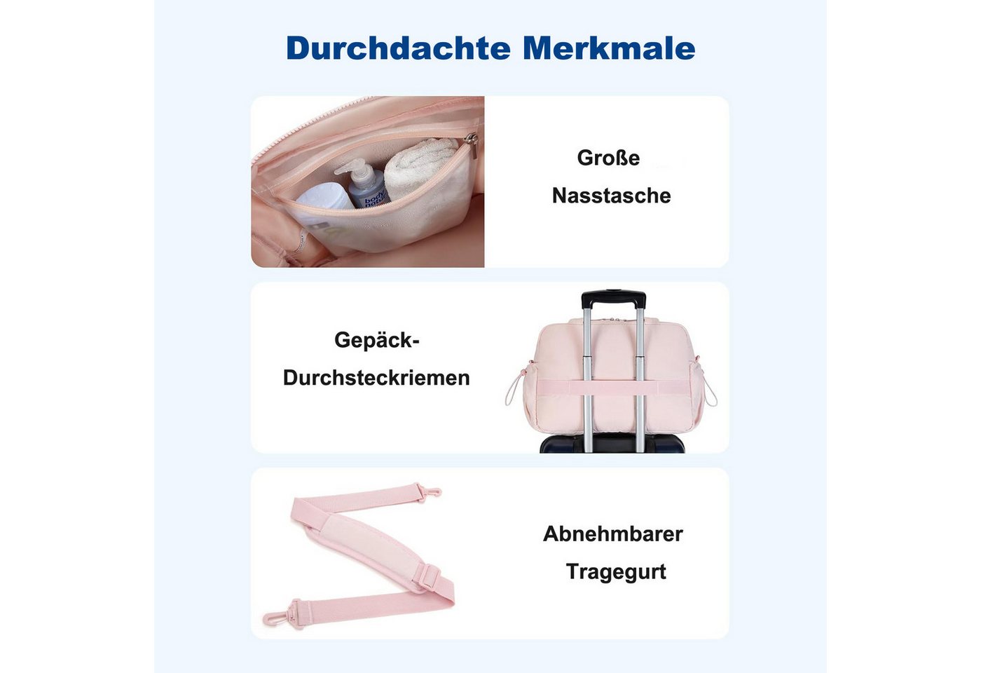 Cachito Reisetasche Damen Sporttasche, Wasserabweisende Weekender Reisetasche, Handgepäck (1-tlg), Fitness-Tasche mit Nasstasche für Schwimmen und Sauna – Bild 5 von 5
