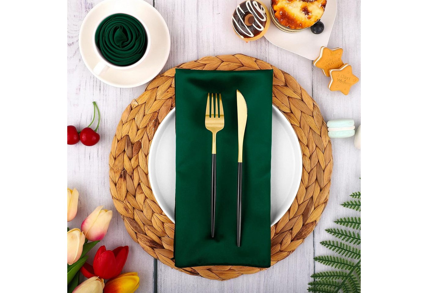 Cachito Stoffserviette Satin-Servietten, quadratische weiche Tischservietten, 48 cm x 48 cm, (10 St), Tischdekoration für Hochzeiten, Bankette, Partys, Weihnach – Bild 3 von 4