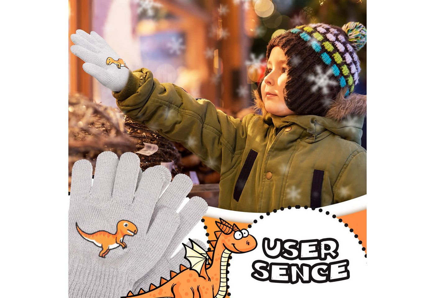 Cachito Strickhandschuhe 2 Paar Winterthermische Handschuhe Dinosaurier Kinderhandschuhe für Jungen Mädchen – Bild 3 von 5