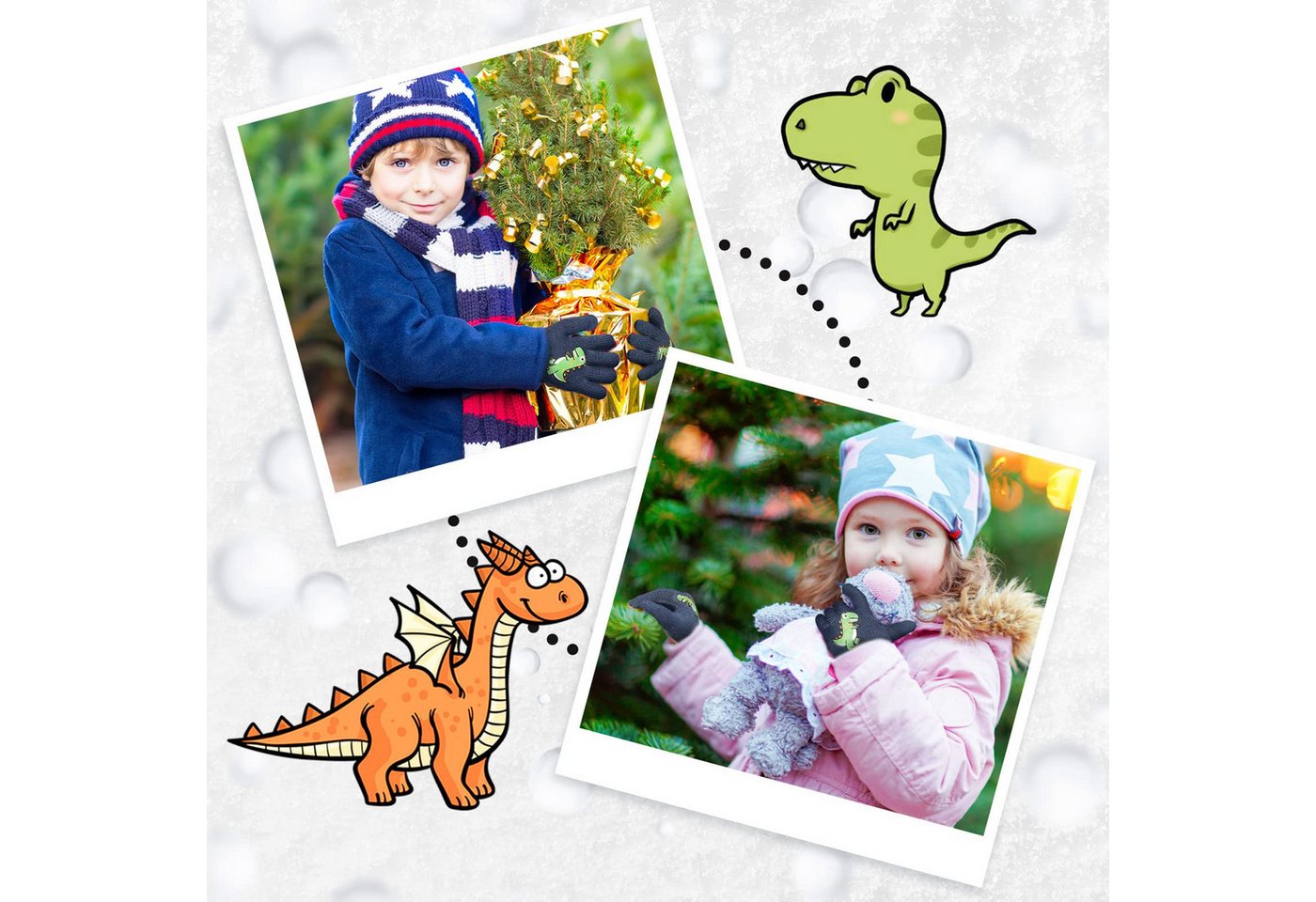 Cachito Strickhandschuhe 2 Paar Winterthermische Handschuhe Dinosaurier Kinderhandschuhe für Jungen Mädchen – Bild 4 von 5