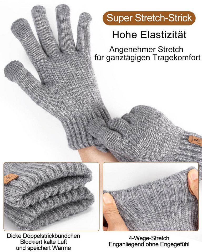 Cachito Strickhandschuhe Touchscreen Warme Strickhandschuhe Thermohandschuhe Outdoor Winter Geschenke für Herren und Damen – Bild 3 von 5