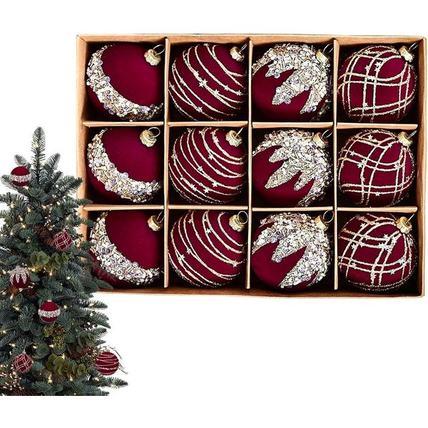 Cachito Weihnachtsbaumkugel Weihnachtsdeko Weihnachtskugeln 12-teiliges Set,Weihnachtsbaumschmuck