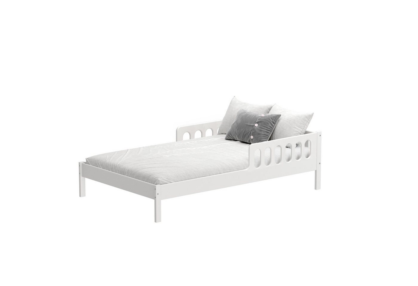 CADANI Kinderbett FINN mit Rausfallschutz, Roll-Lattenrost - bis 200 kg belastbar (120x200 cm Jugendbett, Weiß, ohne Schubladen, inkl. Roll-Lattenrost), Rausfal – Bild 2 von 4
