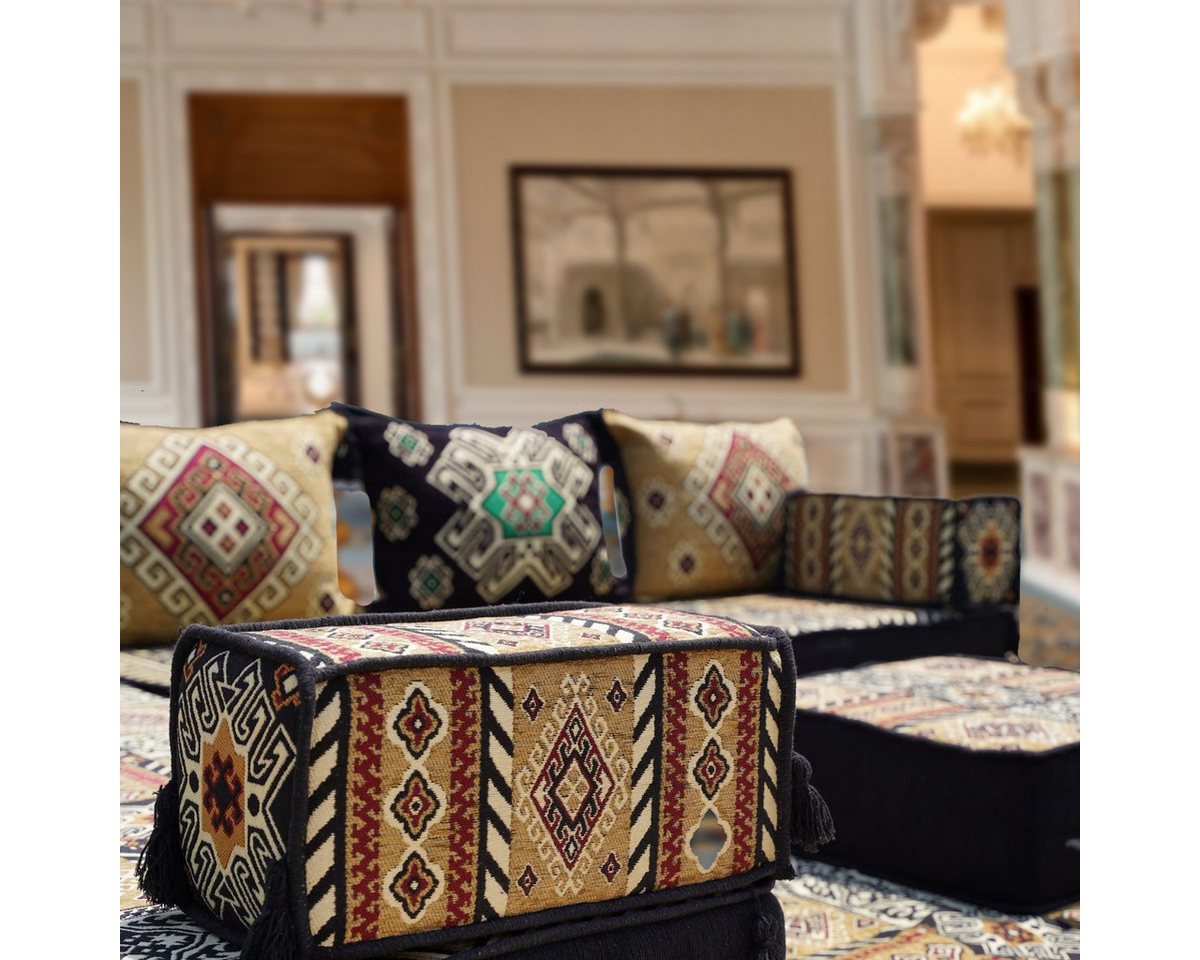CaddeBuy Sofa Arabische Ecke Majlis, Orientalische Sitzecke, Schwarz-Gelb-groß-2, 18 Teile – Bild 2 von 3