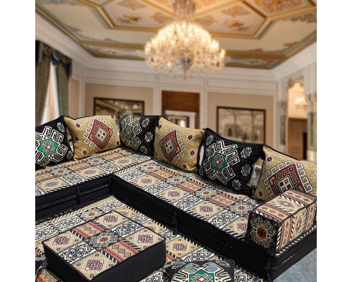 CaddeBuy Sofa Arabische Ecke Majlis, Orientalische Sitzecke, Schwarz-Gelb-groß-2, 18 Teile – Bild 3 von 3