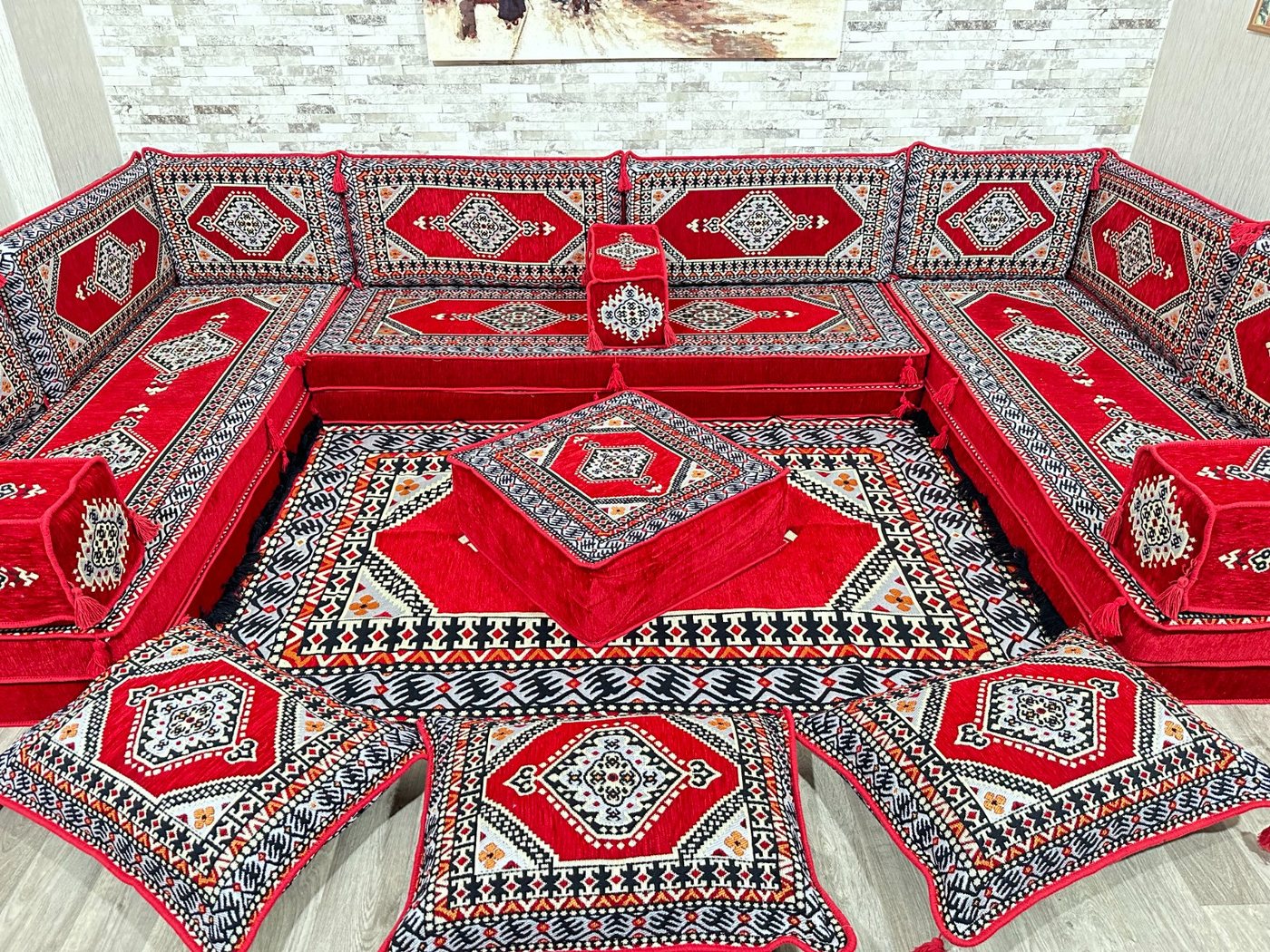 CaddeBuy Sofa Arabische Ecke Majlis, Orientalisches Sofa, Rot-Saray-U-20, 22 Teile – Bild 4 von 5