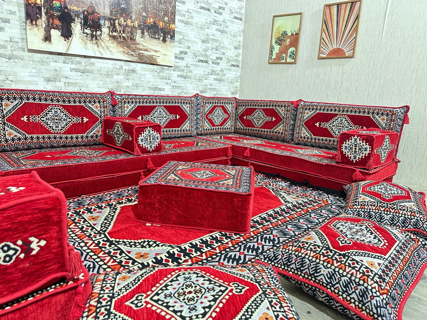 CaddeBuy Sofa Arabische Ecke Majlis, Orientalisches Sofa, Rot-Saray-U-20, 22 Teile – Bild 5 von 5