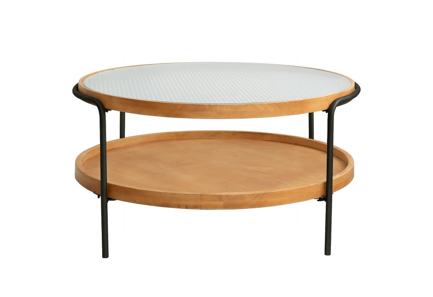 Cagnolier Couchtisch Rund 2-Tier Wohnzimmertisch mit Stauraum (1-St), Runder Tisch aus Holz mit Glas & Metallgestell, Ø76x45cm – Bild 3 von 5