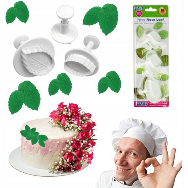 CakeLand Kugelausstecher Ausstecher mit Prägeplatten - 3 Stück Blätter zur Tortendekoration!
