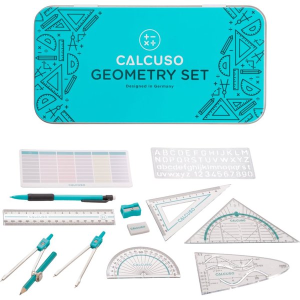 CALCUSO Zirkel Geometrie Set in Metallbox türkis – 14-teilig mit Geodreieck & Zirkel