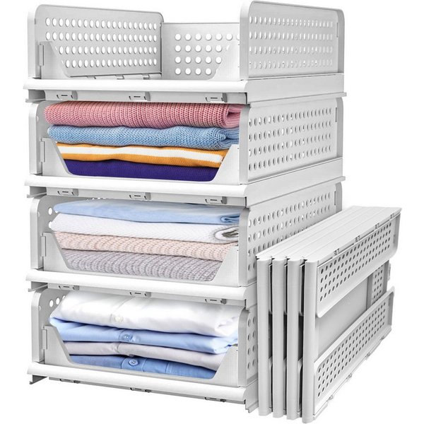 CALIYO Aufbewahrungsbox 4er Schubladenbox Stapelbare Kleiderschrank Organizer Faltbaren Regal (4 St), Aufbewahrungsbox Stapelbaren Schrank Schubladen Plastik La