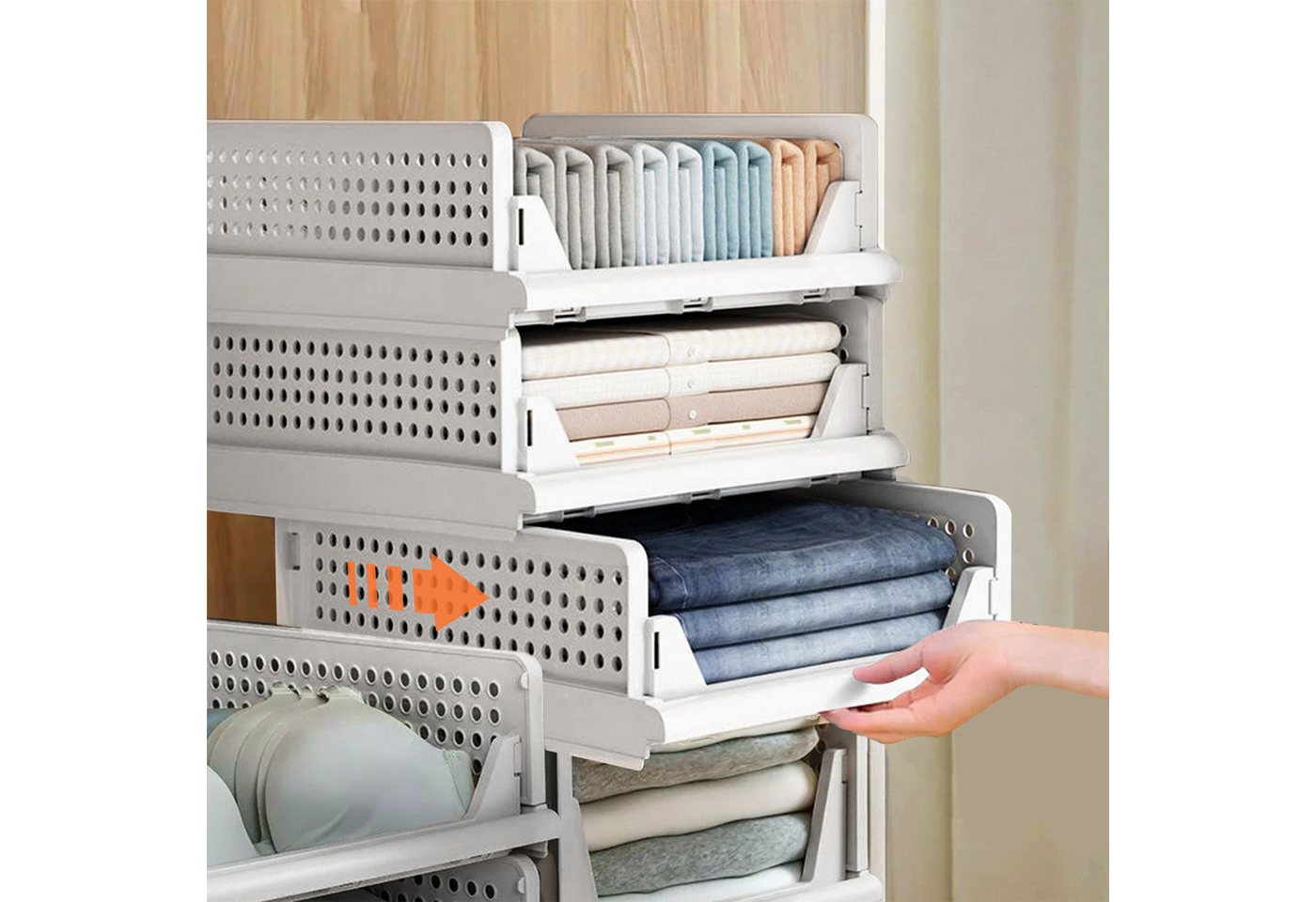 CALIYO Aufbewahrungsbox 4er Schubladenbox Stapelbare Kleiderschrank Organizer Faltbaren Regal (4 St), Aufbewahrungsbox Stapelbaren Schrank Schubladen Plastik La – Bild 4 von 5