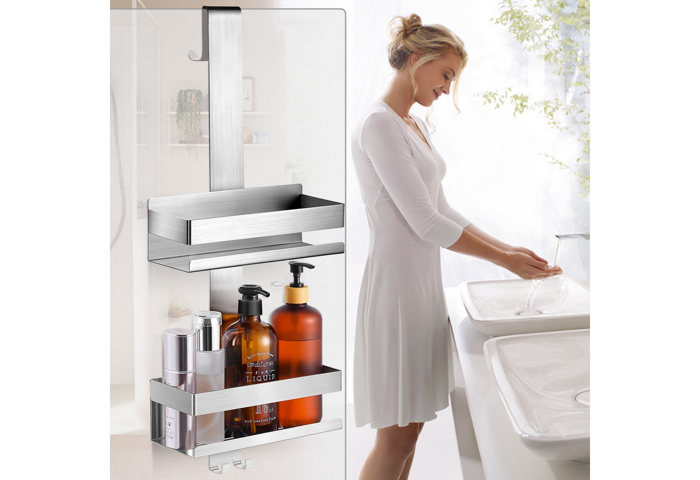 CALIYO Duschablage Duschablage zum Hängen, Duschregal aus Edelstahl SUS304 Ohne Bohrer, für Rahmenlos Glastür, Shampoo Duschgel Halterung für Dusche – Bild 2 von 5