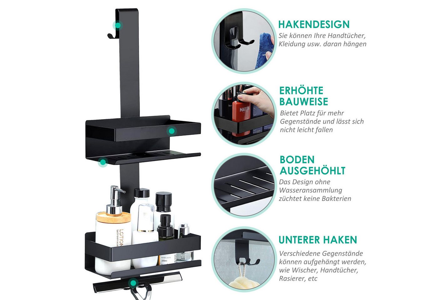 CALIYO Duschablage Duschablage zum Hängen, Duschregal aus Edelstahl SUS304 Ohne Bohrer, für Rahmenlos Glastür, Shampoo Duschgel Halterung für Dusche – Bild 5 von 5