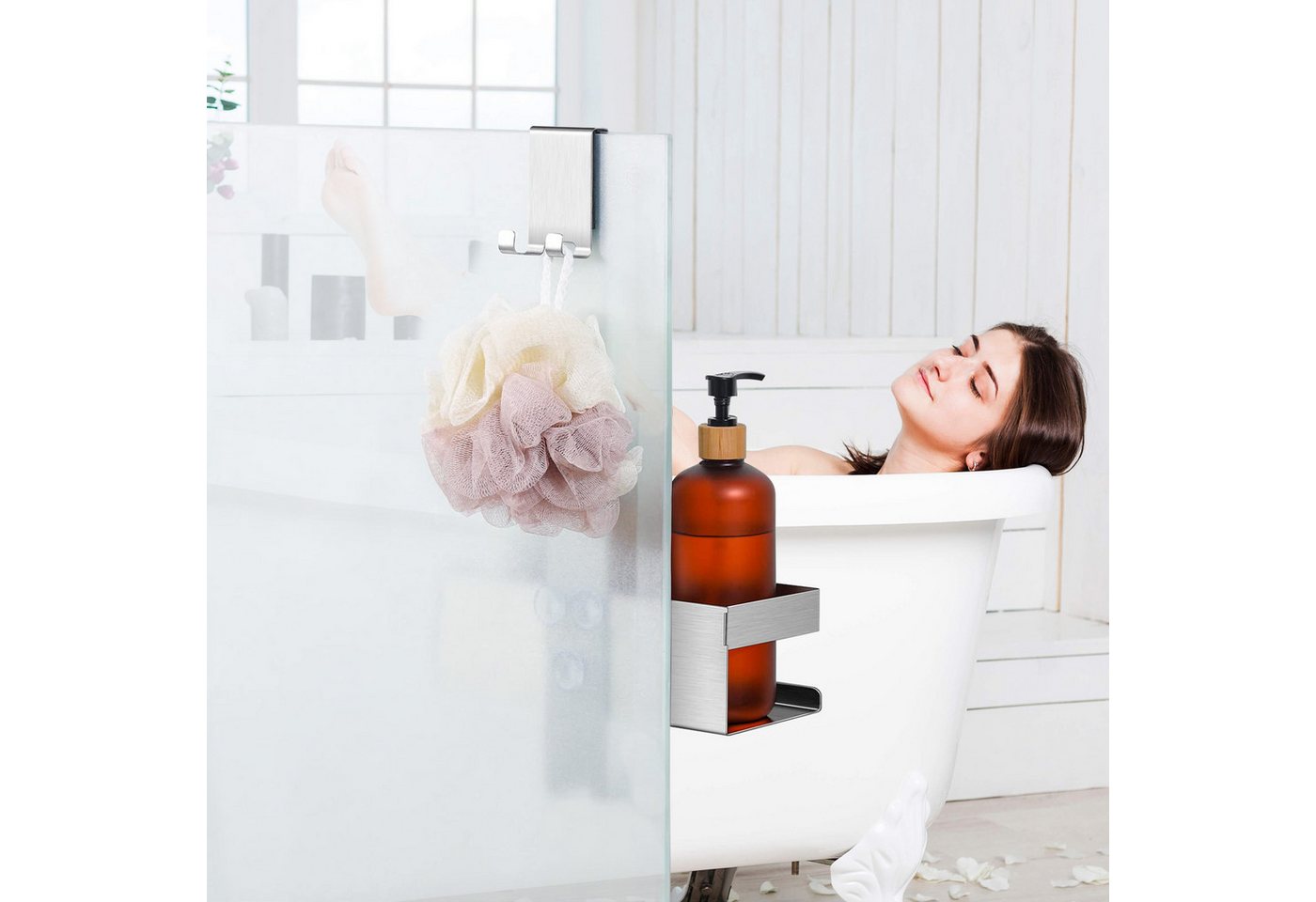 CALIYO Duschregal Duschablage zum Hängen, Duschkorb zum Hängen der Glas-Duschabtrennung, Edelstahl Duschregal Shampoo Halterung mit Haken für Rahmenlos Glastür – Bild 3 von 5