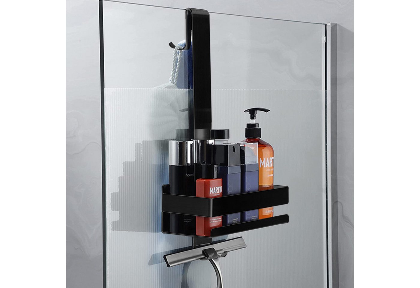 CALIYO Duschregal Duschablage zum Hängen, Duschkorb zum Hängen der Glas-Duschabtrennung, Edelstahl Duschregal Shampoo Halterung mit Haken für Rahmenlos Glastür – Bild 2 von 5