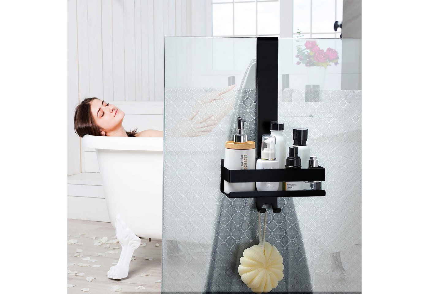 CALIYO Duschregal Duschablage zum Hängen, Duschkorb zum Hängen der Glas-Duschabtrennung, Edelstahl Duschregal Shampoo Halterung mit Haken für Rahmenlos Glastür – Bild 3 von 5