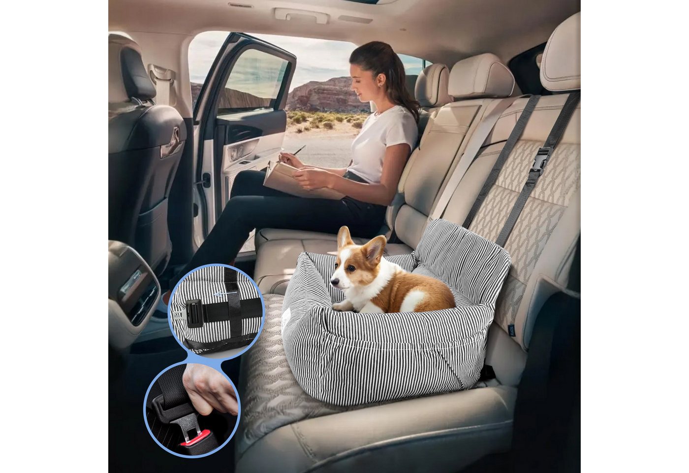 CALIYO Hunde-Autositz Hundesitz, Autositz für Hunde, Haustier-Autositz, hochwertigem Oxford-Tuch und Polypropylen-Gewebe, geeignet für alle Arten von Autos, mul – Bild 2 von 5