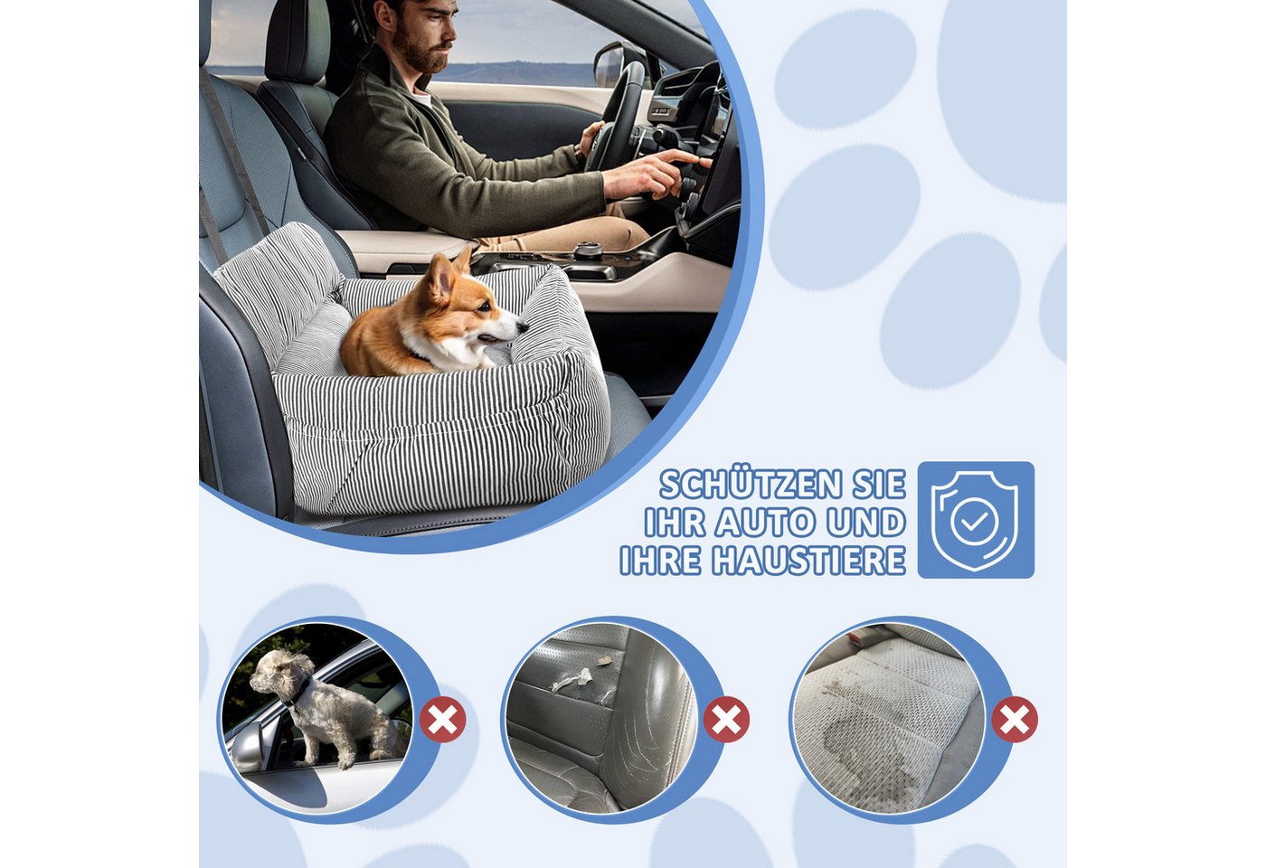 CALIYO Hunde-Autositz Hundesitz, Autositz für Hunde, Haustier-Autositz, hochwertigem Oxford-Tuch und Polypropylen-Gewebe, geeignet für alle Arten von Autos, mul – Bild 4 von 5