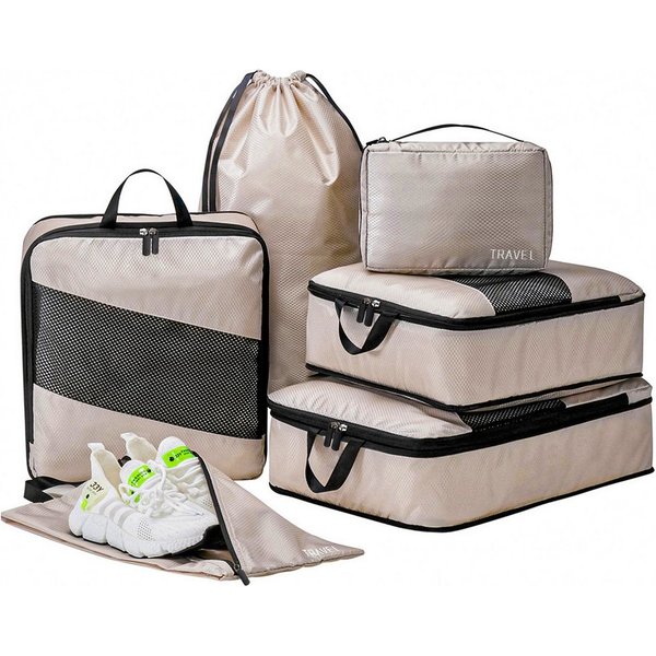 CALIYO Kofferorganizer Compression Packing Cubes Set für mehr Platz im Koffer & Backpack (6-tlg), Packtaschen mit Kompression für Rucksack & Koffer