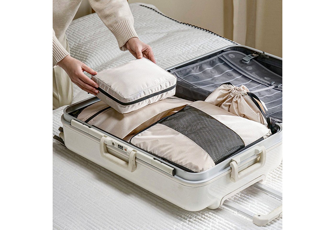 CALIYO Kofferorganizer Compression Packing Cubes Set für mehr Platz im Koffer & Backpack (6-tlg), Packtaschen mit Kompression für Rucksack & Koffer – Bild 3 von 5