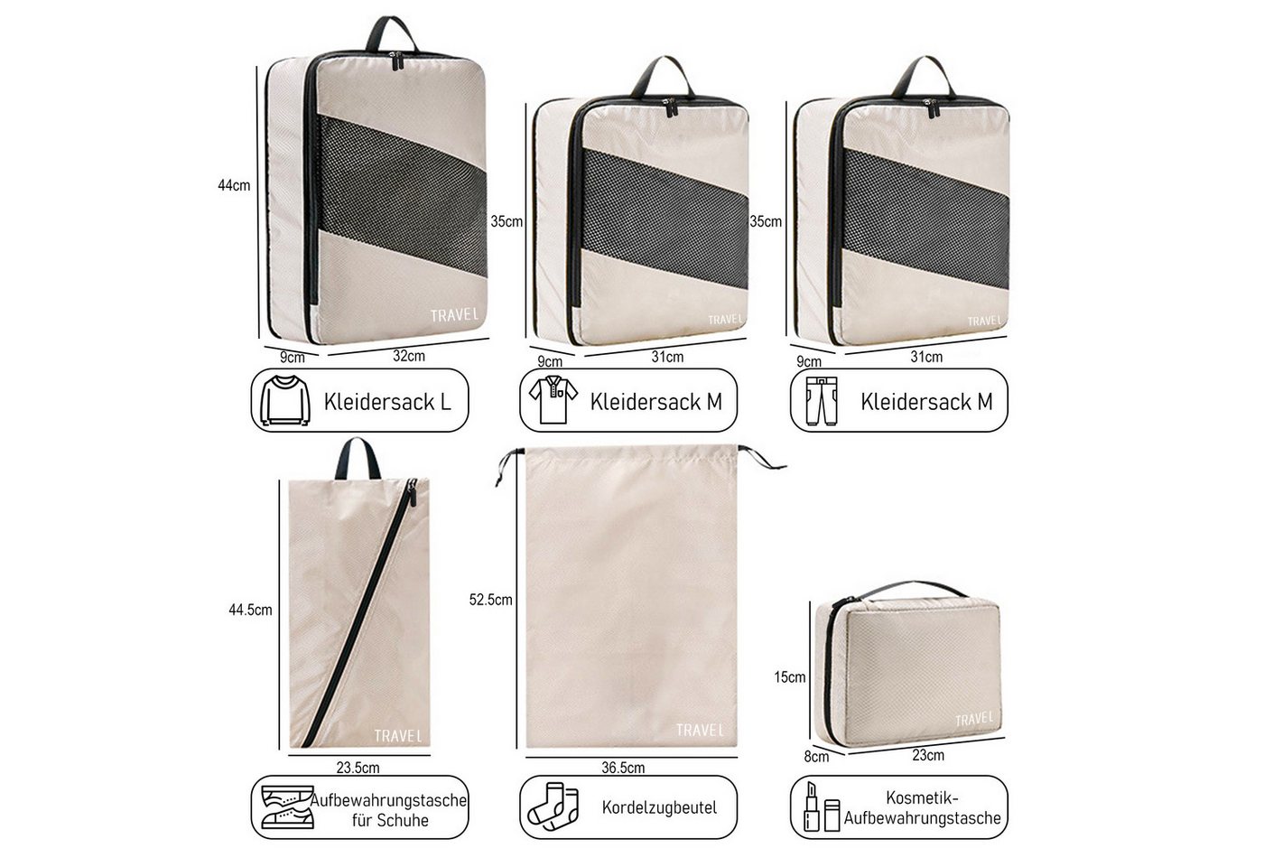 CALIYO Kofferorganizer Compression Packing Cubes Set für mehr Platz im Koffer & Backpack (6-tlg), Packtaschen mit Kompression für Rucksack & Koffer – Bild 5 von 5