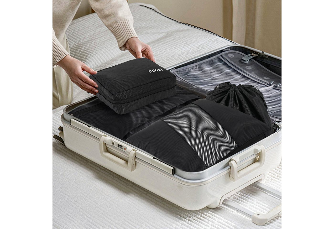 CALIYO Kofferorganizer Compression Packing Cubes Set für mehr Platz im Koffer & Backpack (6-tlg), Packtaschen mit Kompression für Rucksack & Koffer – Bild 3 von 5
