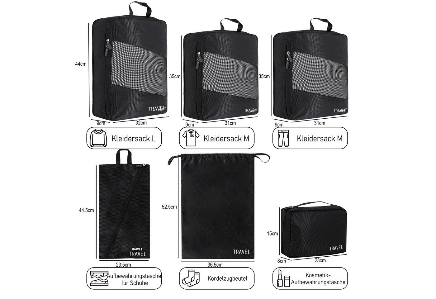 CALIYO Kofferorganizer Compression Packing Cubes Set für mehr Platz im Koffer & Backpack (6-tlg), Packtaschen mit Kompression für Rucksack & Koffer – Bild 5 von 5