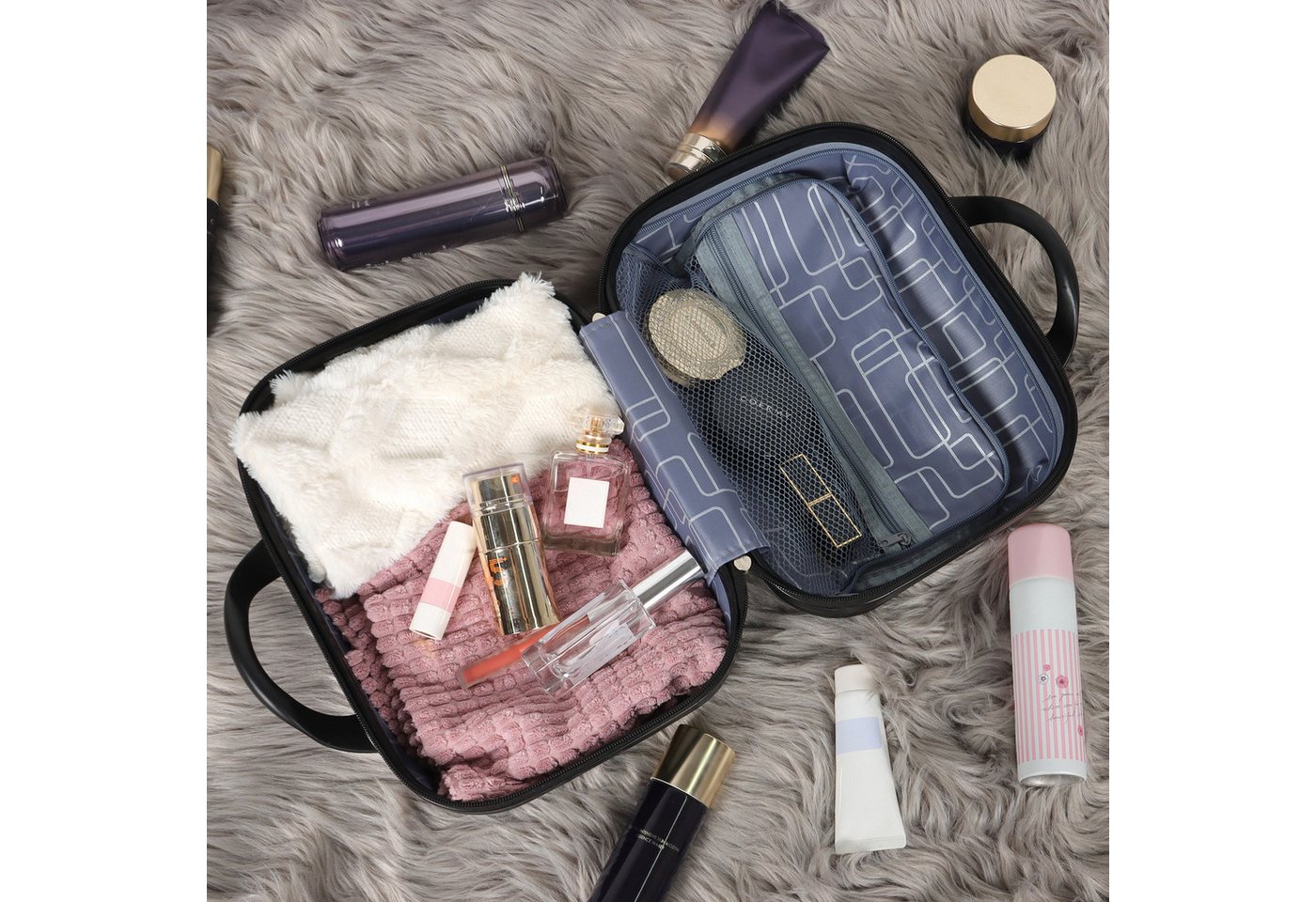 CALIYO Kosmetikkoffer Tragbare Make-up Organizer Box Kosmetikkoffer Make-up Koffer, für Kosmetiktasche für Reise Kulturbeutel auf Trolley befestigbar – Bild 3 von 5