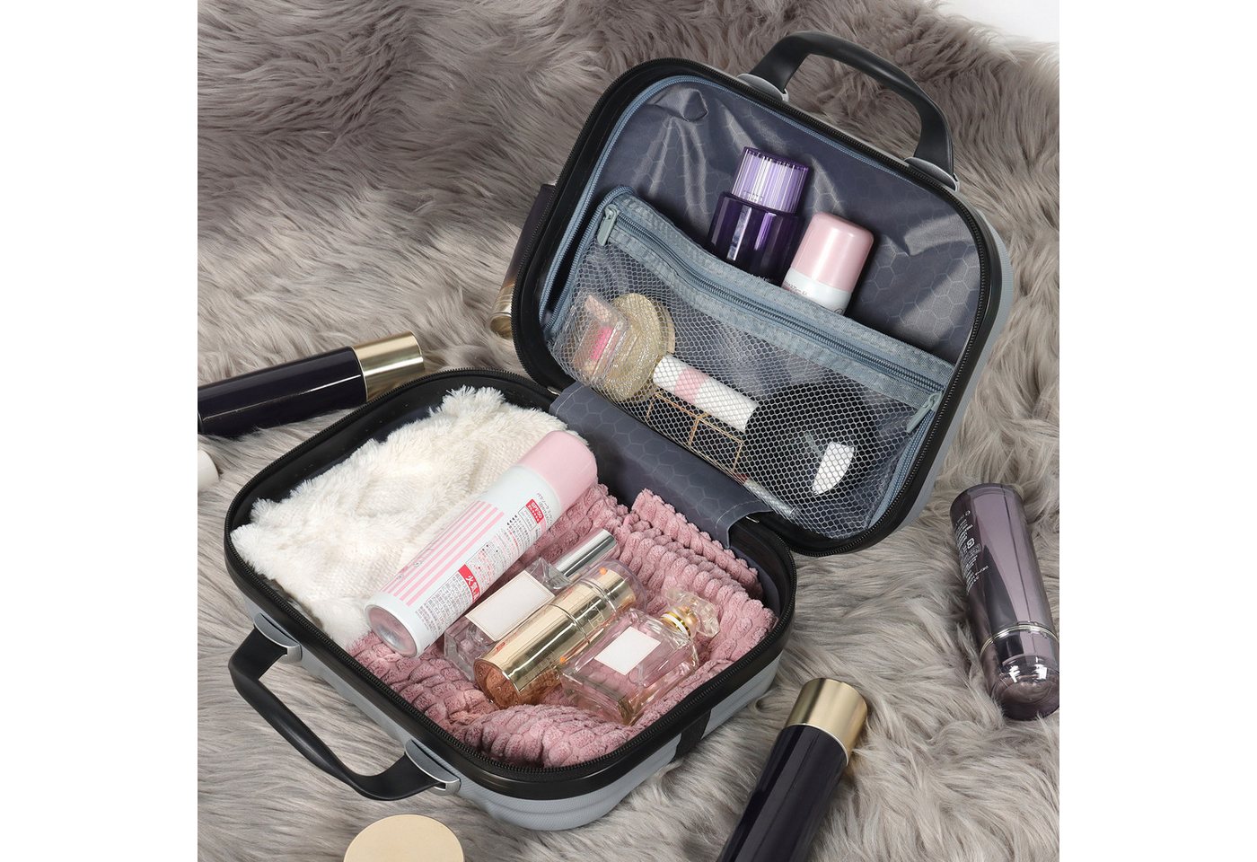 CALIYO Kosmetikkoffer Tragbare Make-up Organizer Box Kosmetikkoffer Make-up Koffer, für Kosmetiktasche für Reise Kulturbeutel auf Trolley befestigbar – Bild 2 von 5