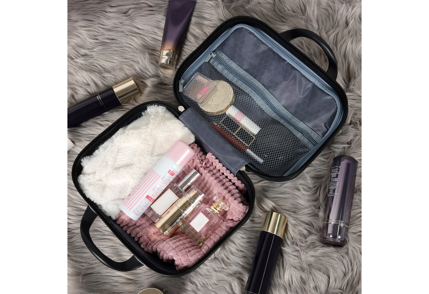 CALIYO Kosmetikkoffer Tragbare Make-up Organizer Box Kosmetikkoffer Make-up Koffer, für Kosmetiktasche für Reise Kulturbeutel auf Trolley befestigbar – Bild 3 von 5