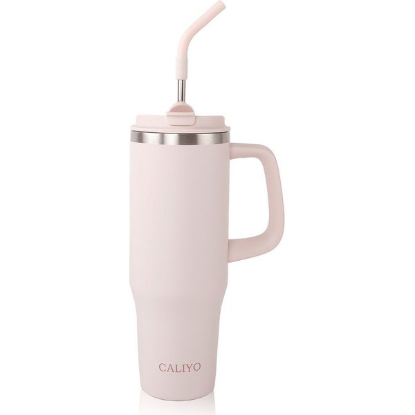 CALIYO Thermobecher Edelstahl Autobecher BPA frei mit Strohhalm und Deckel 1.2L, Spülmaschinenfest Langanhaltend kühl / warm für Sport, Reisen