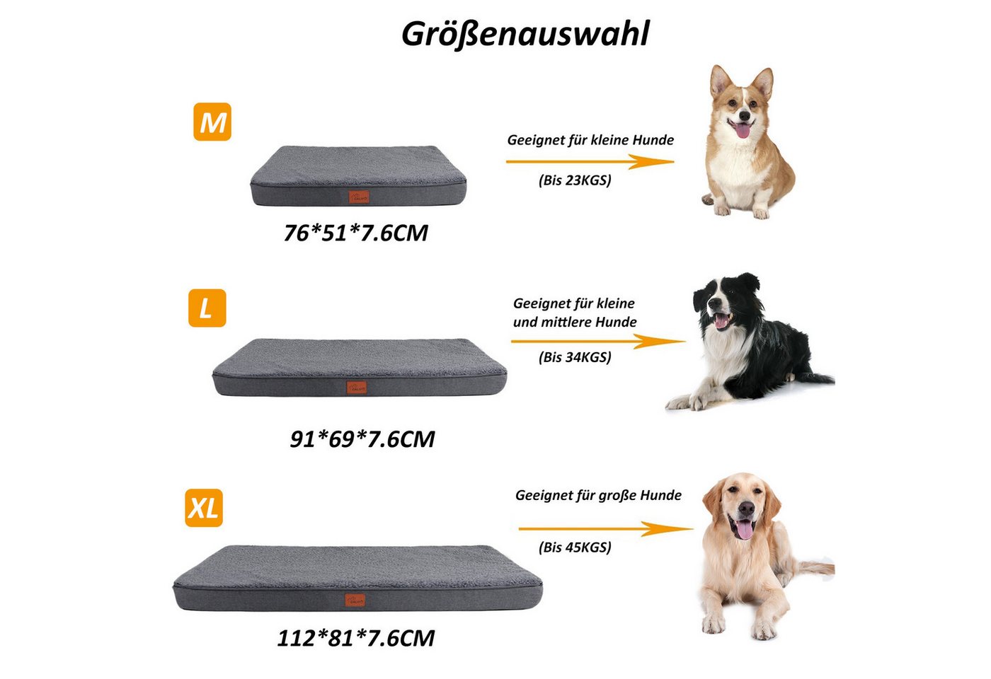 CALIYO Tierbett Orthopädisches Hundebett Grosse Hunde - Hundekissen flauschig, Cozy Flannel Fleece Fabric/ Washable Inner Film/ Egg Crate orthopedic Foam/ Non-s – Bild 2 von 5