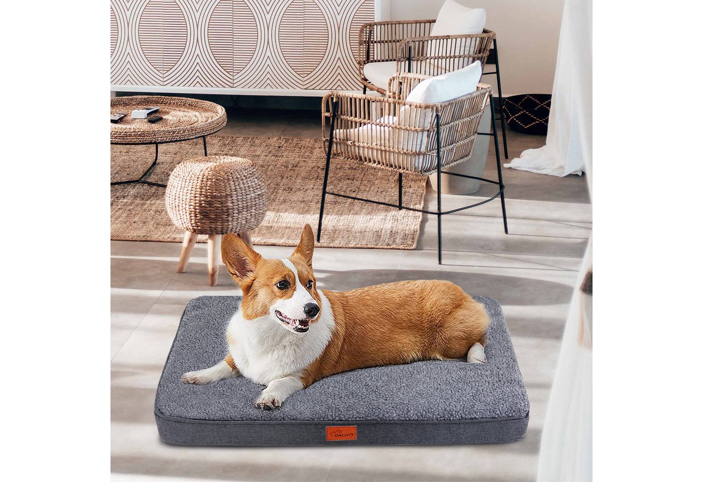 CALIYO Tierbett Orthopädisches Hundebett Grosse Hunde - Hundekissen flauschig, Cozy Flannel Fleece Fabric/ Washable Inner Film/ Egg Crate orthopedic Foam/ Non-s – Bild 3 von 5