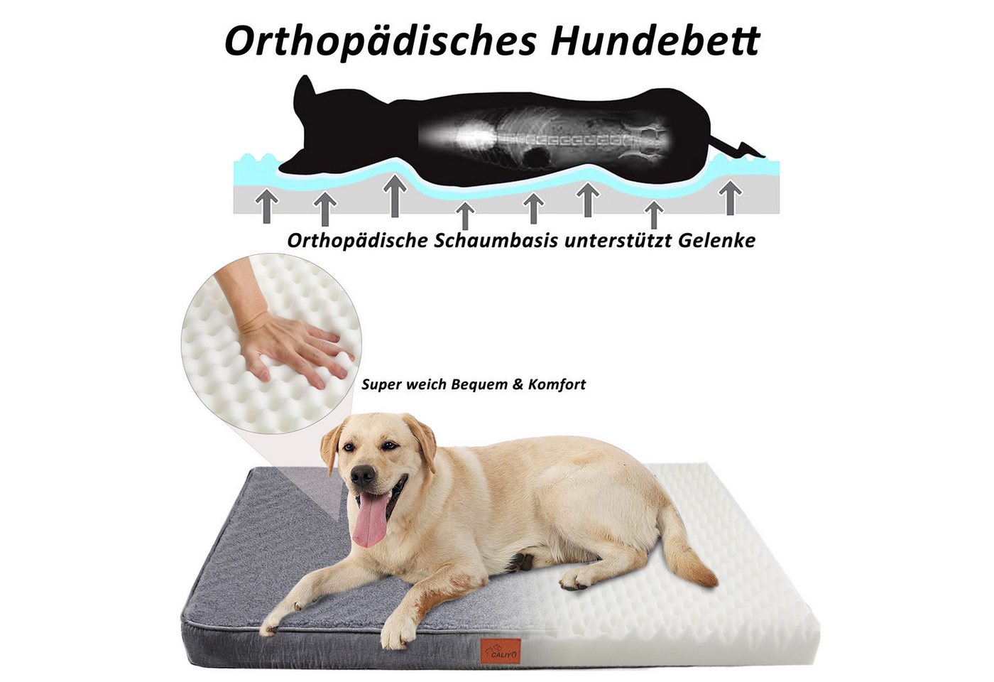 CALIYO Tierbett Orthopädisches Hundebett Grosse Hunde - Hundekissen flauschig, Cozy Flannel Fleece Fabric/ Washable Inner Film/ Egg Crate orthopedic Foam/ Non-s – Bild 4 von 5