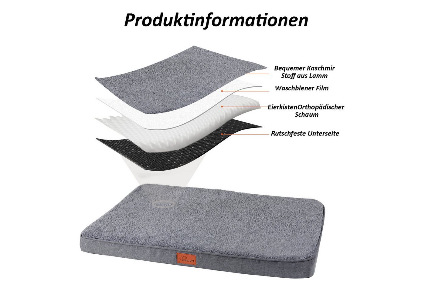 CALIYO Tierbett Orthopädisches Hundebett Grosse Hunde - Hundekissen flauschig, Cozy Flannel Fleece Fabric/ Washable Inner Film/ Egg Crate orthopedic Foam/ Non-s – Bild 5 von 5