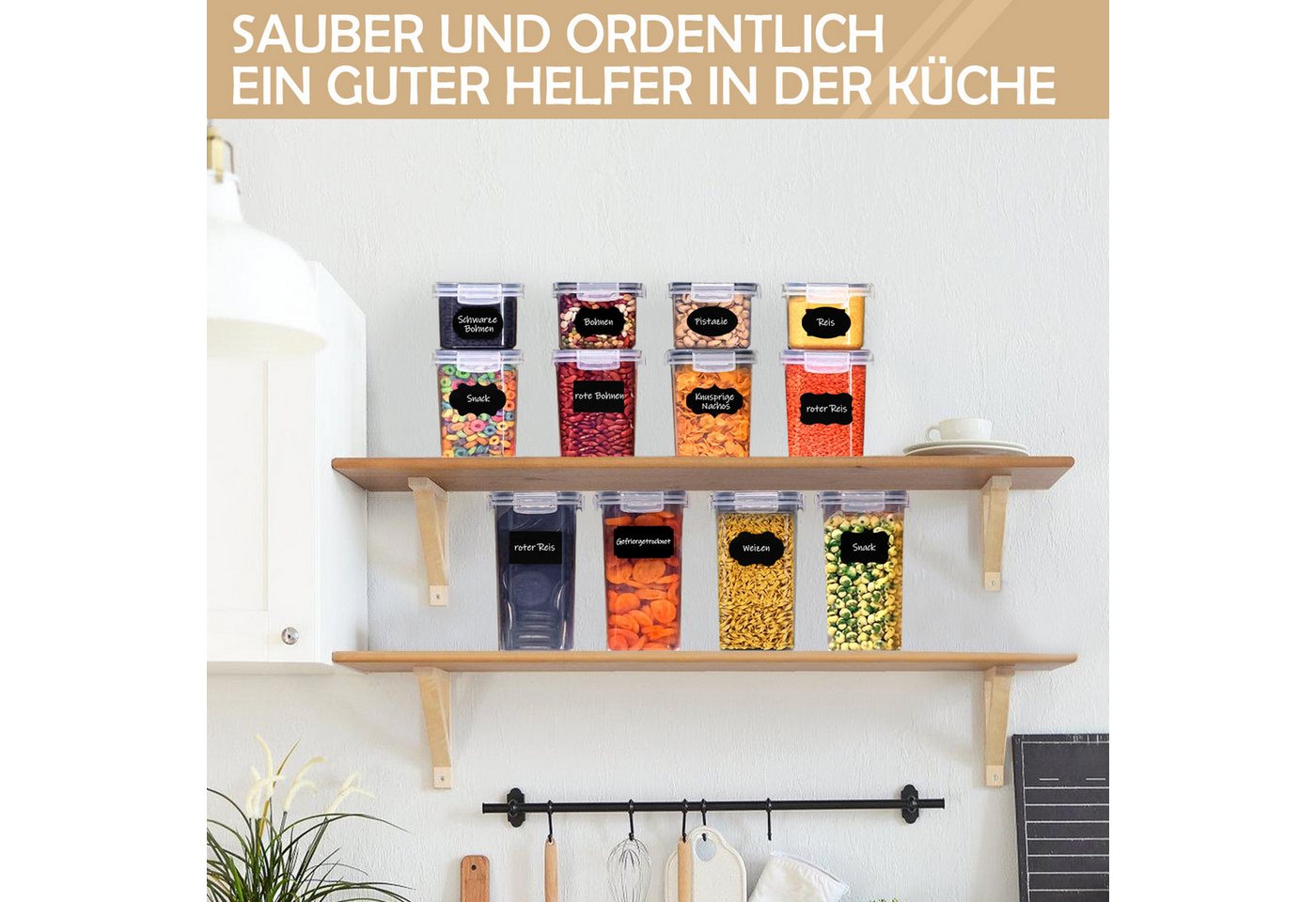 CALIYO Vorratsdose 24 Set Vorratsdosen Mit Deckel, Aufbewahrungsbox Küche Behälter, Polyprophylen (PP), (24-tlg), Vorratsgläser zur Aufbewahrung von Nudeln, Müs – Bild 4 von 5