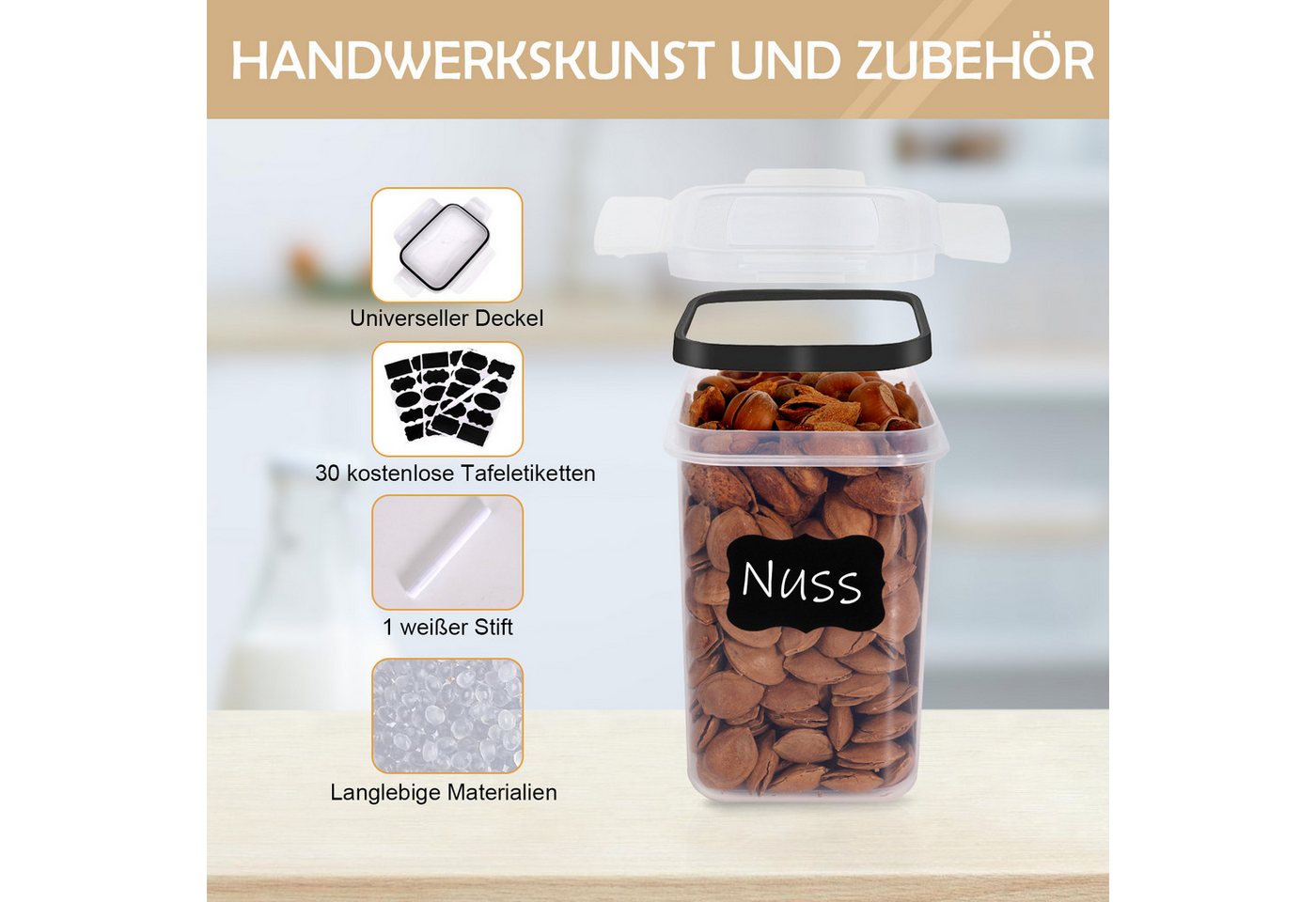 CALIYO Vorratsdose 24 Set Vorratsdosen Mit Deckel, Aufbewahrungsbox Küche Behälter, Polyprophylen (PP), (24-tlg), Vorratsgläser zur Aufbewahrung von Nudeln, Müs – Bild 5 von 5