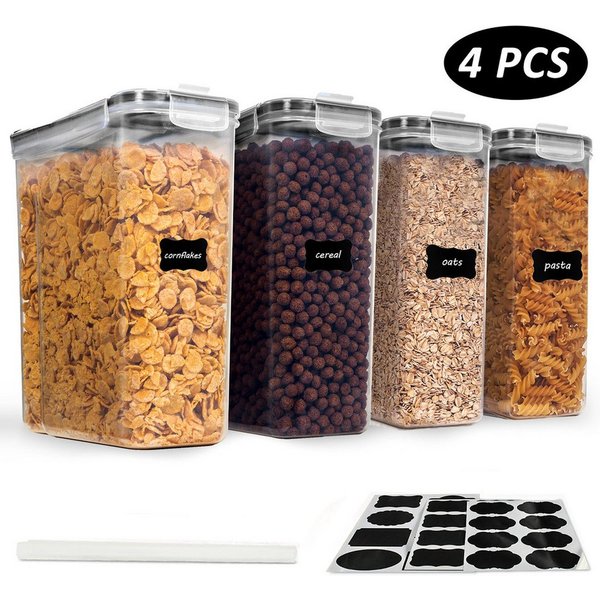 CALIYO Vorratsdose 4L Vorratsdosen Set,Müsli Schüttdose & Frischhaltedosen, Polypropylen (PP), (4-tlg., Satz mit 4 + 24 Etiketten für Getreide, Mehl, Zucker), B