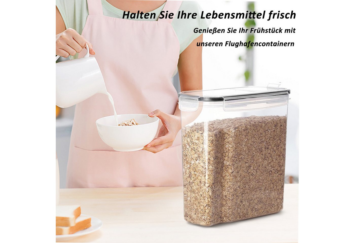CALIYO Vorratsdose 4L Vorratsdosen Set,Müsli Schüttdose & Frischhaltedosen, Polypropylen (PP), (4-tlg., Satz mit 4 + 24 Etiketten für Getreide, Mehl, Zucker), B – Bild 2 von 5