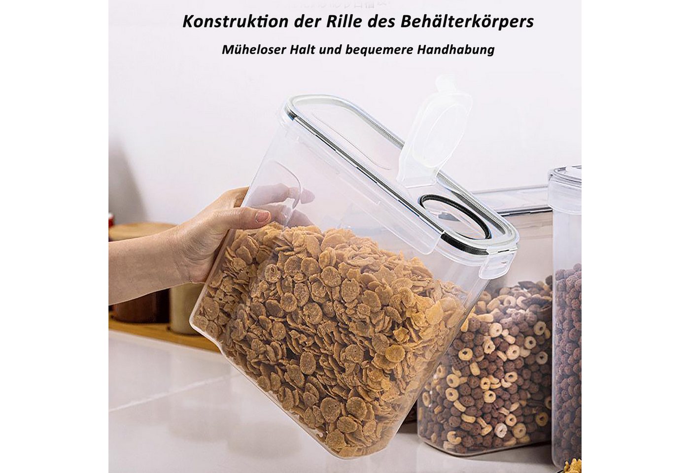 CALIYO Vorratsdose 4L Vorratsdosen Set,Müsli Schüttdose & Frischhaltedosen, Polypropylen (PP), (4-tlg., Satz mit 4 + 24 Etiketten für Getreide, Mehl, Zucker), B – Bild 3 von 5