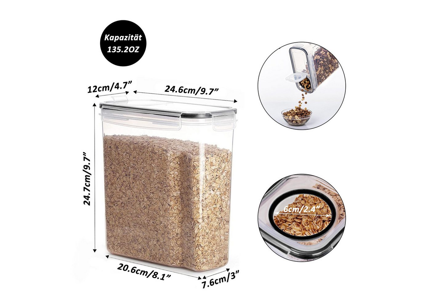 CALIYO Vorratsdose 4L Vorratsdosen Set,Müsli Schüttdose & Frischhaltedosen, Polypropylen (PP), (4-tlg., Satz mit 4 + 24 Etiketten für Getreide, Mehl, Zucker), B – Bild 4 von 5