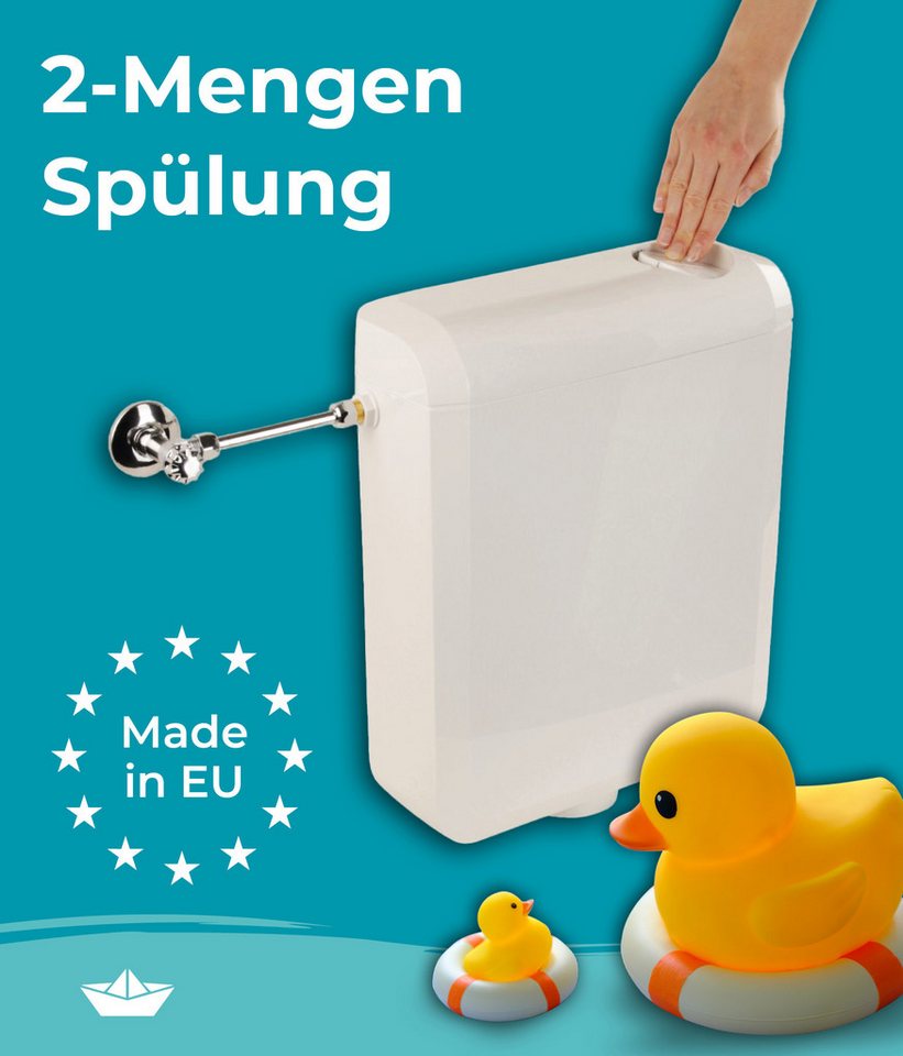 Calmwaters Spülkasten, Komplettset Anschluss links/rechts, Anschluss hinten separat zu kaufen, Aufputzspülkasten, Weiß, Zwei-Mengen-Technik, Sparspülung, 29HB27 – Bild 2 von 5
