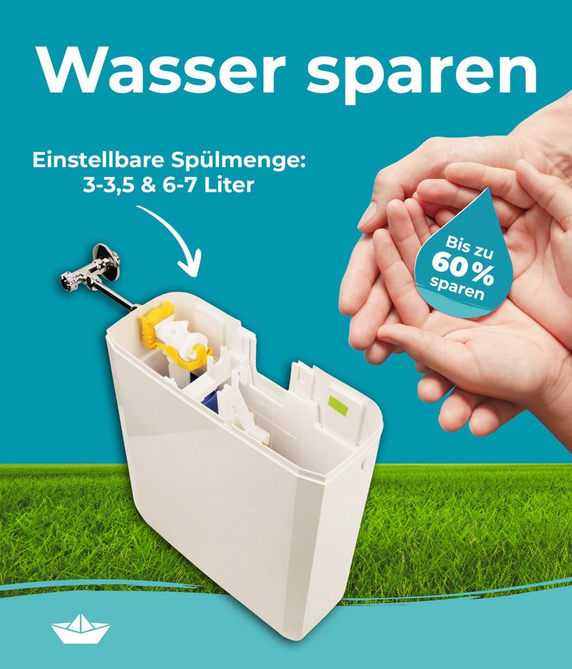 Calmwaters Spülkasten, Komplettset Anschluss links/rechts, Anschluss hinten separat zu kaufen, Aufputzspülkasten, Weiß, Zwei-Mengen-Technik, Sparspülung, 29HB27 – Bild 3 von 5