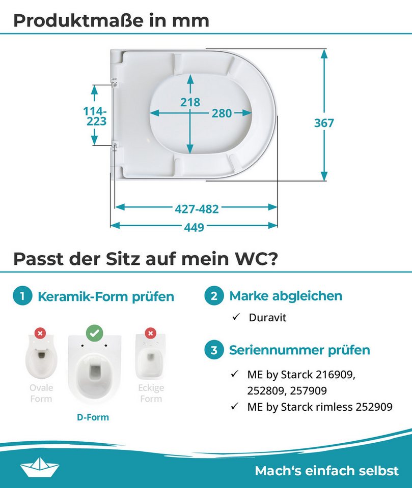 Calmwaters WC-Sitz Duravit ME by Starck, Für Duravit ME by Starck, Absenkautomatik, Abnehmbar, 26LP6316 – Bild 4 von 5