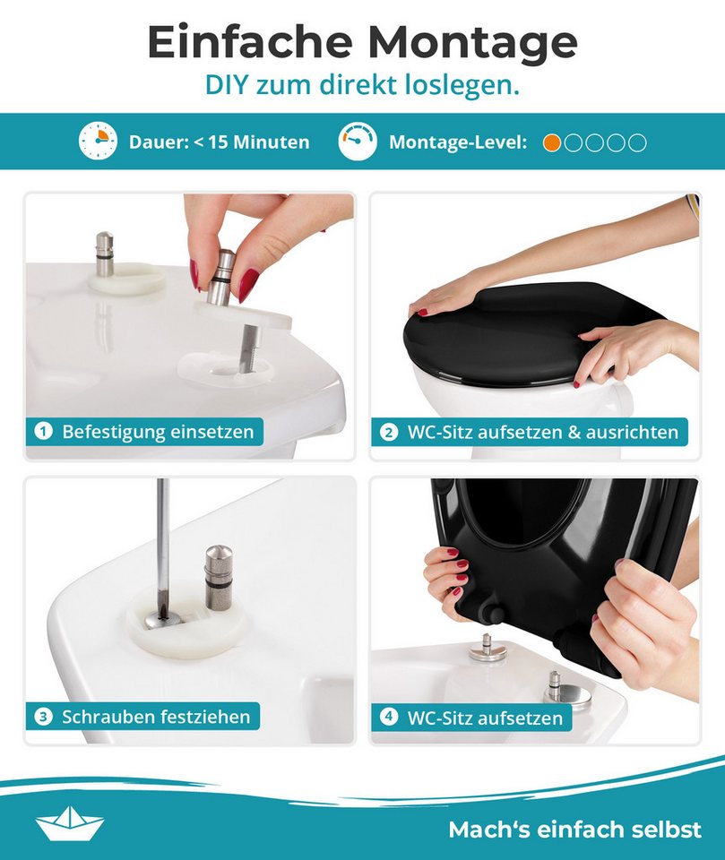 Calmwaters WC-Sitz Original, Premium, Made in EU, Absenkautomatik, bis 250 kg, Abnehmbar, 26LP6149 – Bild 2 von 5