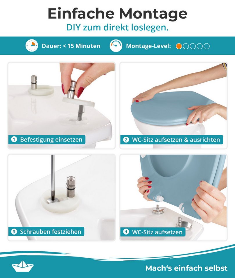 Calmwaters WC-Sitz Original, Premium, Made in EU, Absenkautomatik, bis 250 kg, Abnehmbar, 26LP6228 – Bild 2 von 5