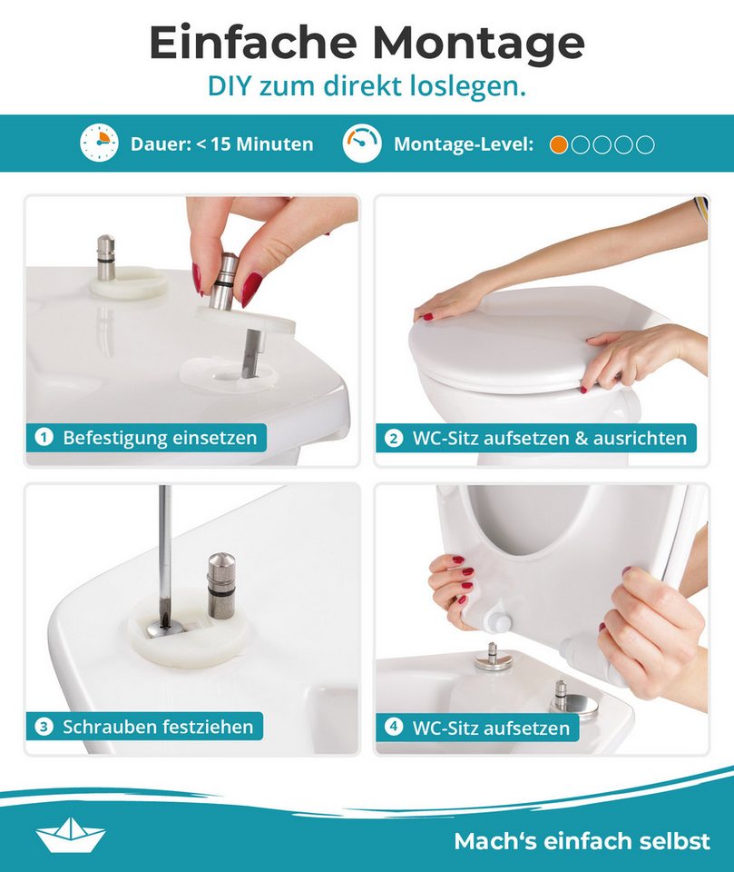 Calmwaters WC-Sitz Original, Premium, Made in EU, Absenkautomatik, bis 250 kg, Abnehmbar, 26LP2904 – Bild 2 von 5