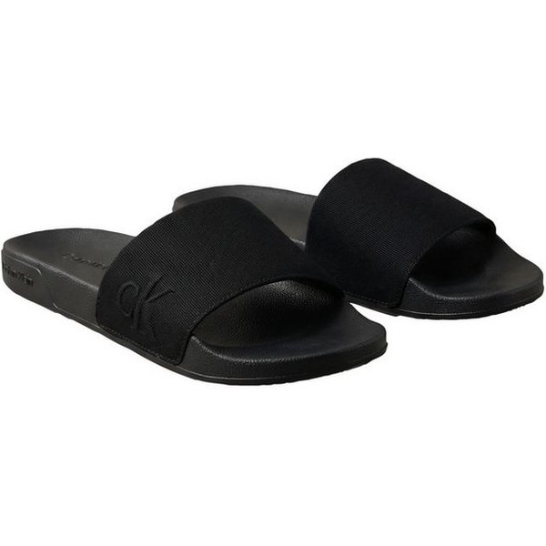 Calvin Klein ESS SLIDE HF SIDE LOGO CV Pantolette Strandschuh, Sommerschuh, Flat mit Textil-Bandage, schmale Form