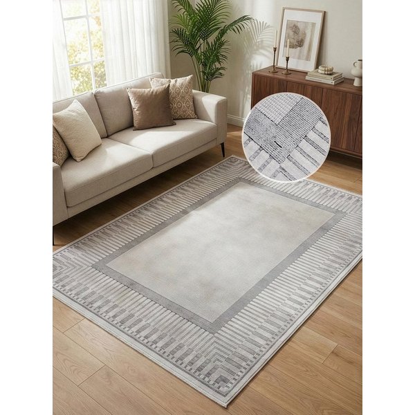 Calvin Klein home Teppich Luster, mit Fransen, Designerteppich, rechteckig, Höhe: 6 mm, Rahmen, Muster, meliert, Wohnzimmer, Schlafzimmer, Esszimmer